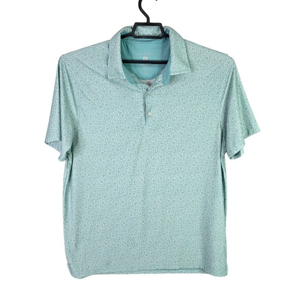 Mens Hickey Freeman Teal Floral Golf Polo Shirt Short Sleeve Polyester Stretch L - Picture 1 of 7
